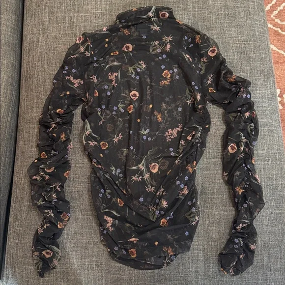🖤 Maeve by Anthropologie Floral Sheer Mesh Long Sleeve Top | Size L - Picture 10 of 10